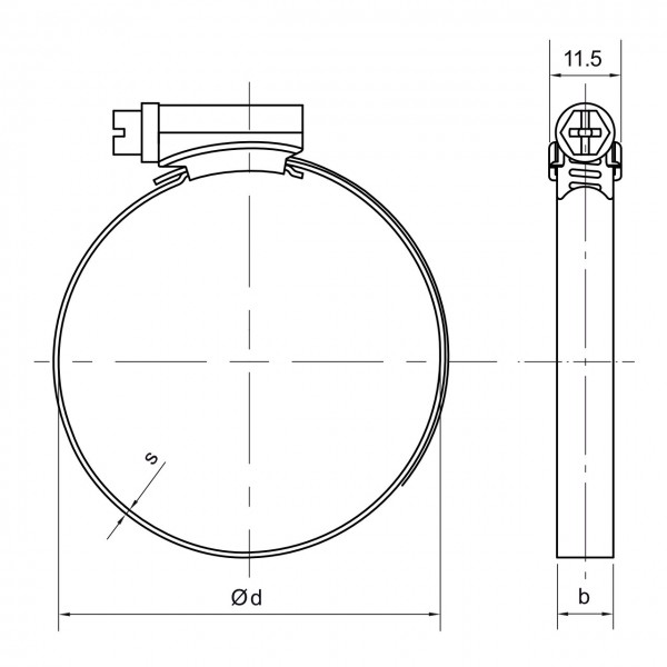 Schlauchschelle mit 010 - 016 mm Spannbereich, 9 mm Bandbreite, W2, DIN 3017-1