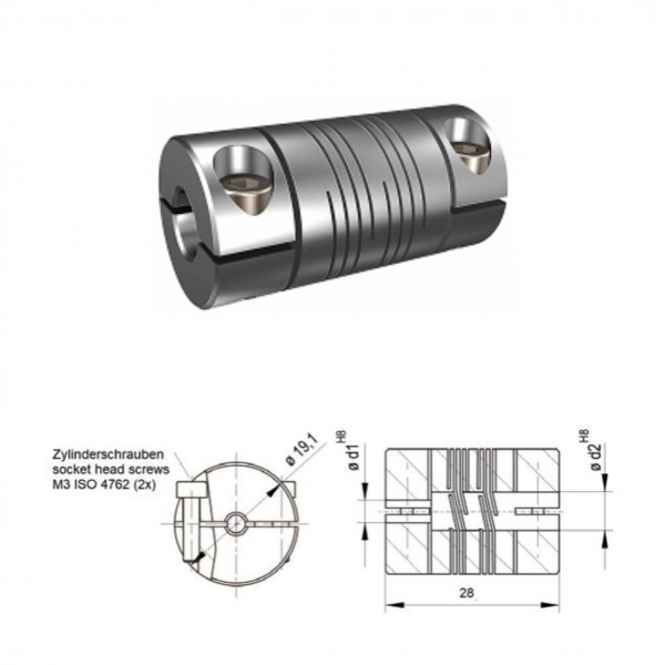 Schwerlast Wendelkupplung 6-gaengig WK1625-6AK - 5mm/5mm