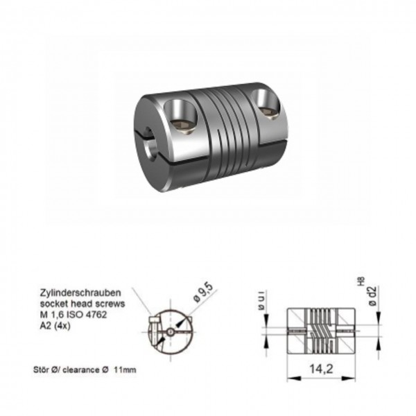 Schwerlast Wendelkupplung 3-gaengig WK1014-3AK - 2mm/3mm